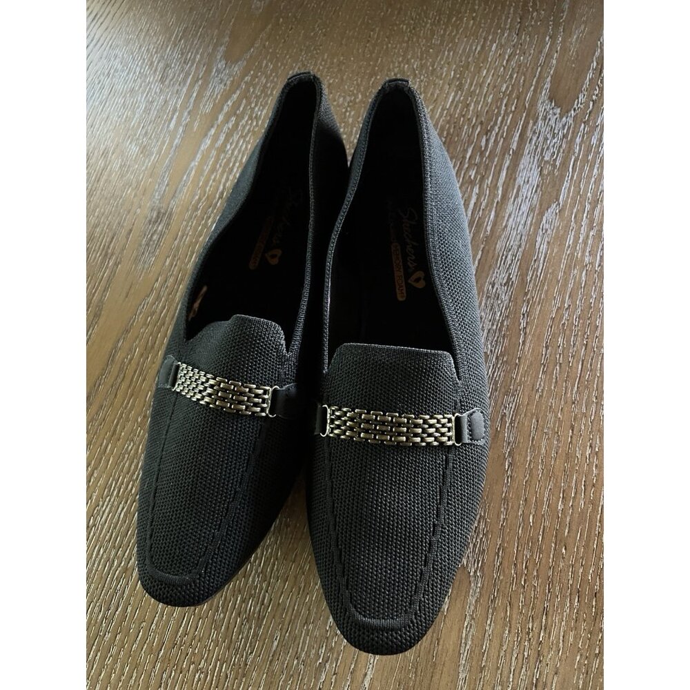Skechers Women's Cleo Snip Recycled Vegan Knit Loafers Black Sz 7.5
